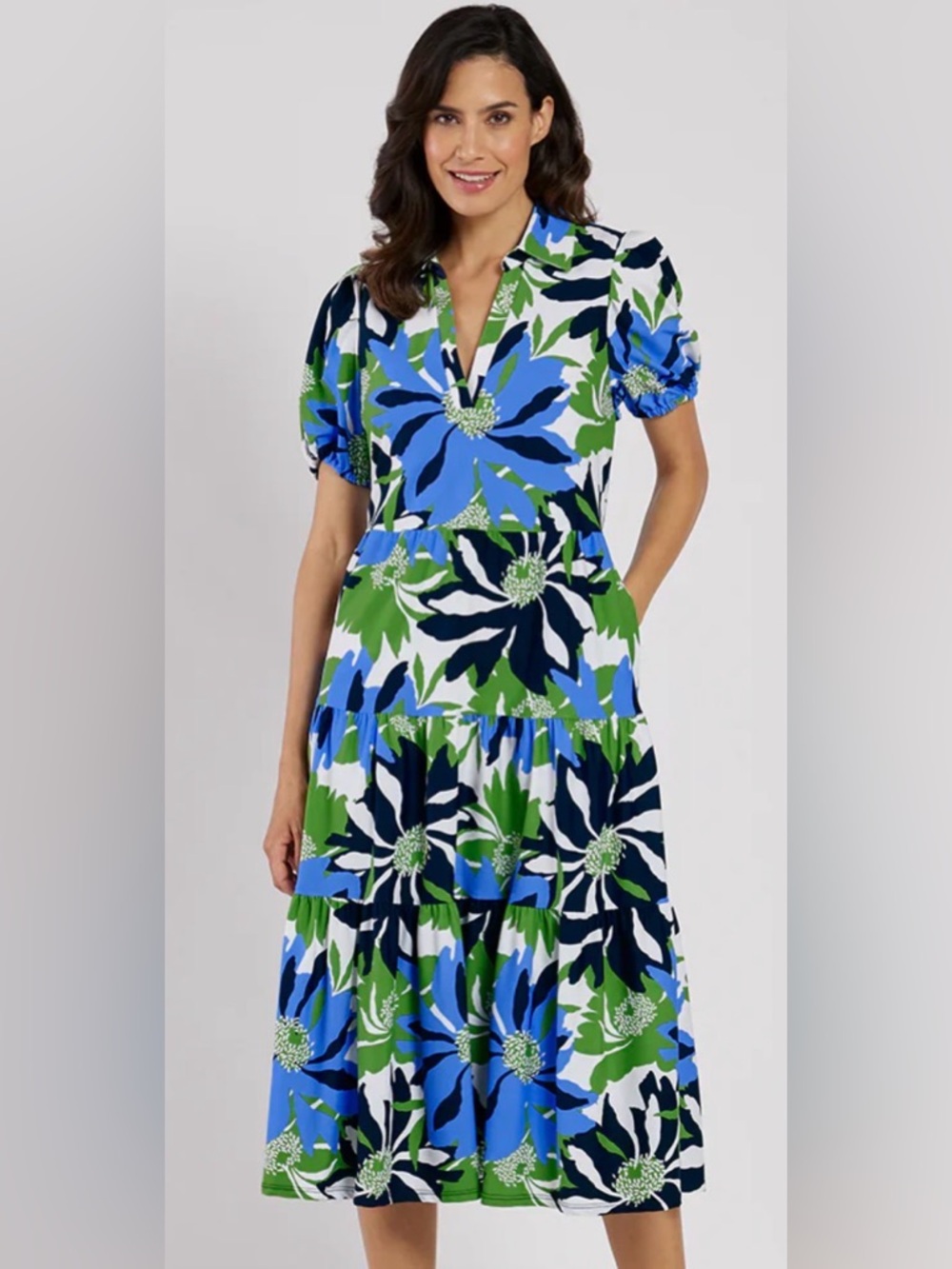 Jude Connally Portia Dress Jude Cloth Wild Blossom Blue Vneck Floral Size XL